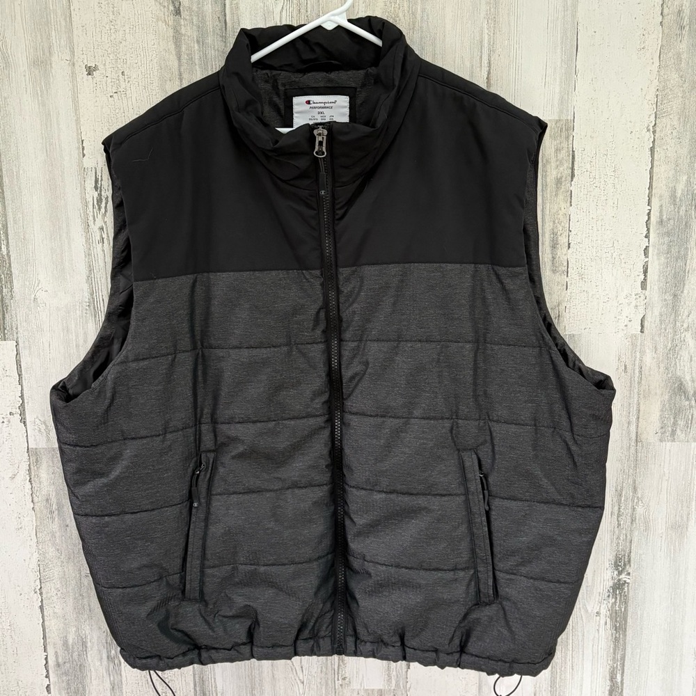 Champion Men’s Size 3XL Full Zip Puffer Vest In Black/Gray 2 Front Zip Pockets
